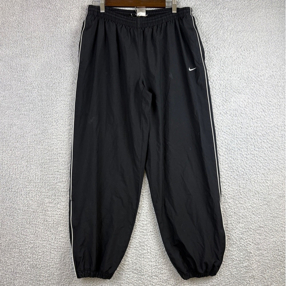 Vintage Nike Track Pants Mens Medium Black Swoosh Side Stripe Ankle Zip Y2K 90s